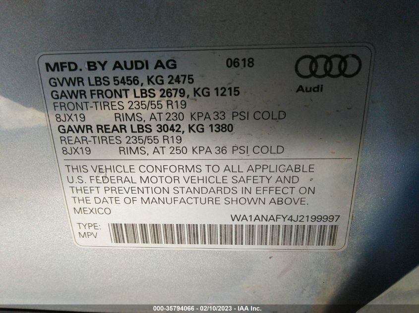 WA1ANAFY4J2199997 2018 AUDI Q5, photo no. 9