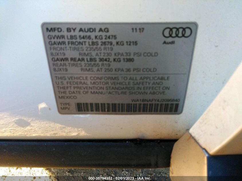 WA1BNAFY4J2095840 2018 AUDI Q5, photo no. 9