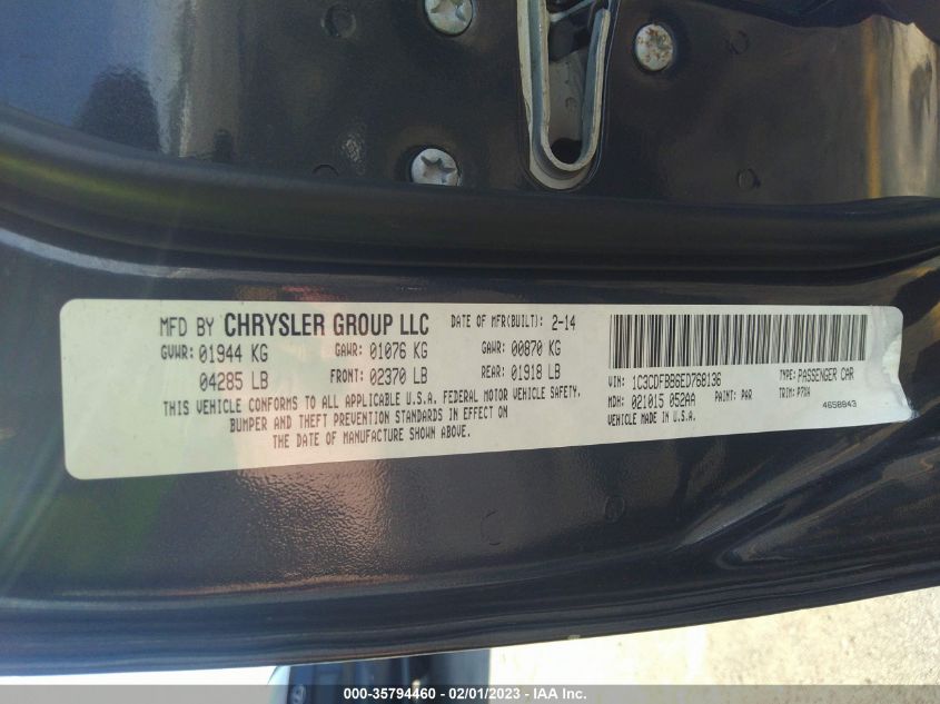 2014 DODGE DART SXT 1C3CDFBB6ED768136