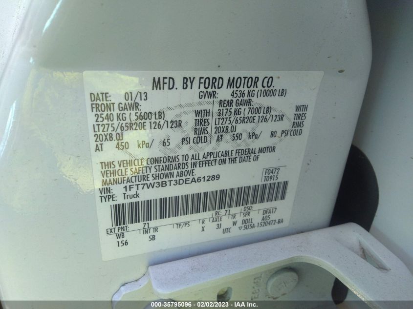 2013 FORD SUPER DUTY F-350 SRW PLATINUM/XL/XLT/LARIAT 1FT7W3BT3DEA61289
