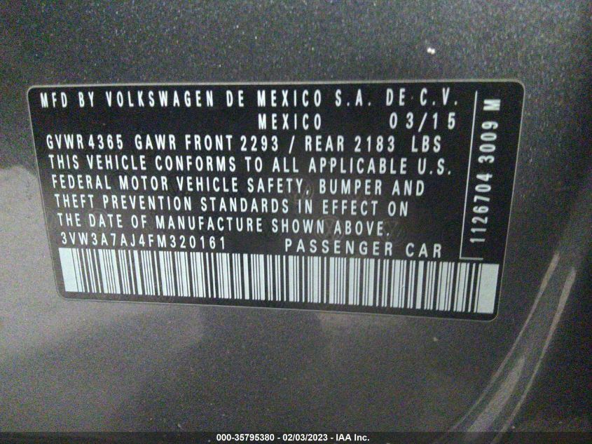 2015 VOLKSWAGEN JETTA SEDAN 2.0L TDI SE 3VW3A7AJ4FM320161