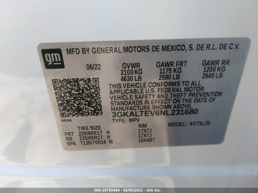 2022 GMC TERRAIN SLE 3GKALTEV6NL231680