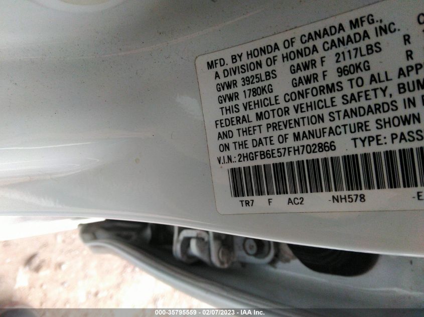 2015 HONDA CIVIC SEDAN SI 2HGFB6E57FH702866
