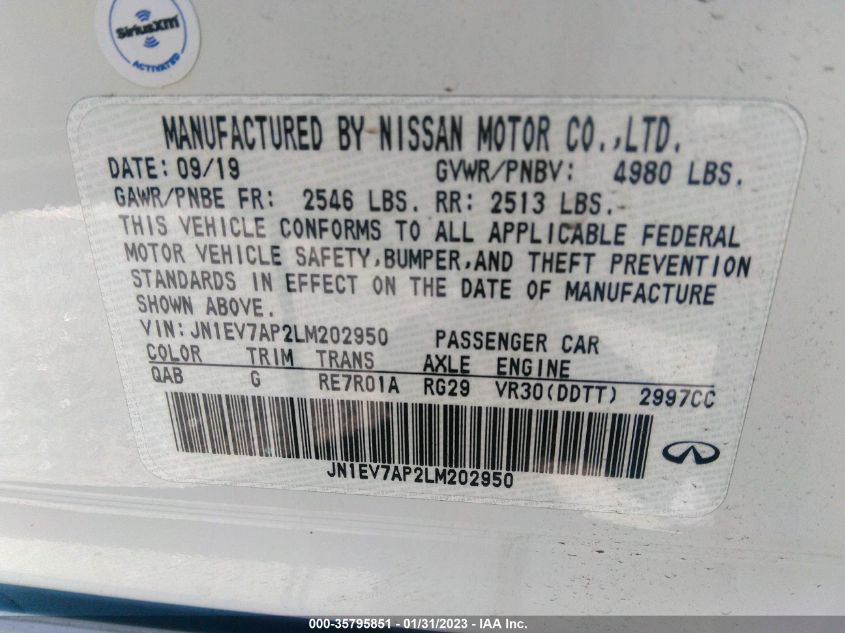 2020 INFINITI Q50 3.0T LUXE - JN1EV7AP2LM202950