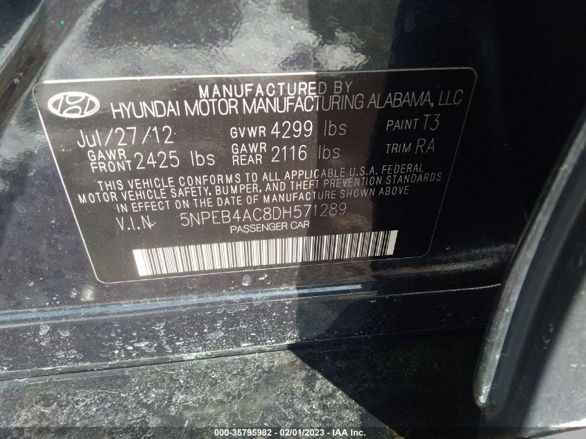 VIN 5NPEB4AC8DH571289 2013 HYUNDAI SONATA no.9