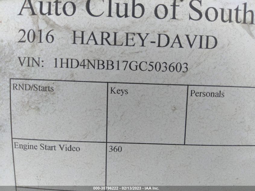 2016 HARLEY-DAVIDSON XG750 1HD4NBB17GC503603