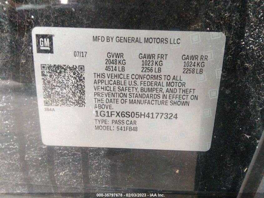 2017 CHEVROLET BOLT EV PREMIER 1G1FX6S05H4177324