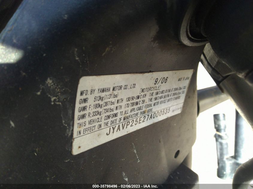 2007 YAMAHA XVS1300 CT JYAVP25E27A000535