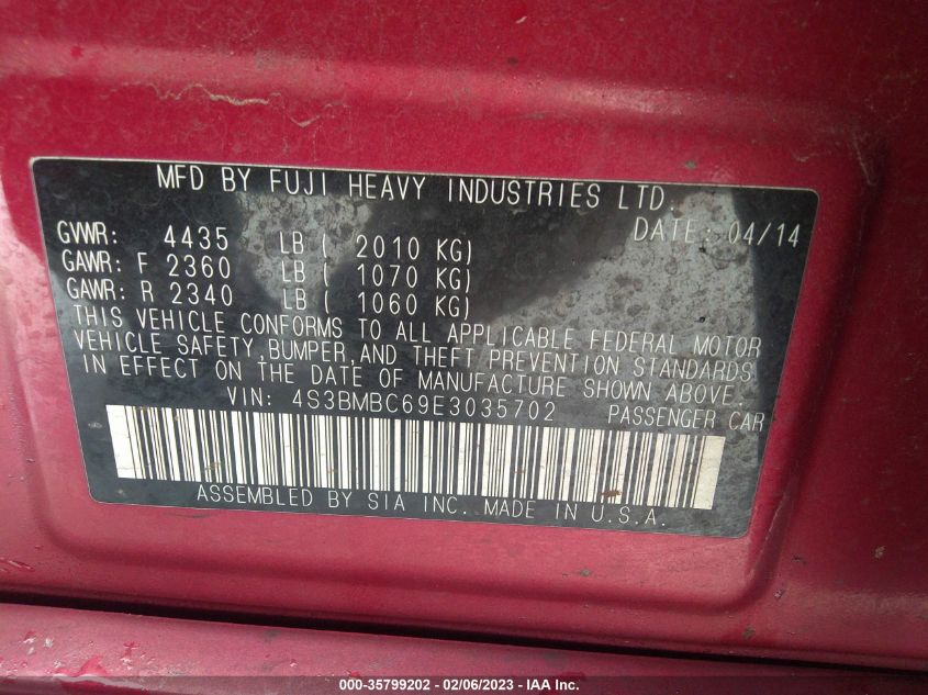 2014 SUBARU LEGACY 2.5I PREMIUM 4S3BMBC69E3035702