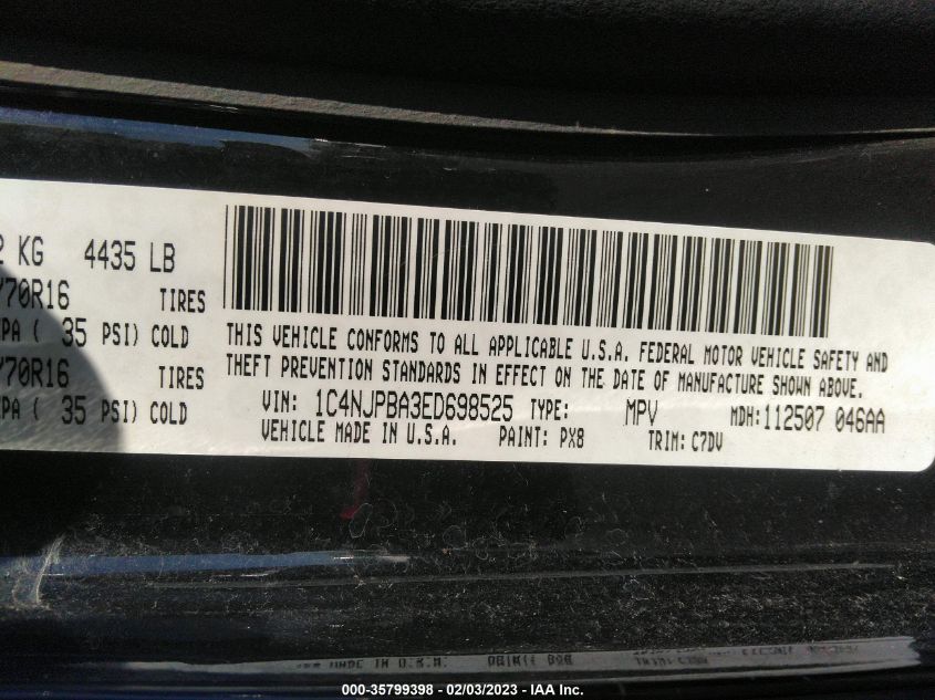 2014 JEEP PATRIOT SPORT 1C4NJPBA3ED698525