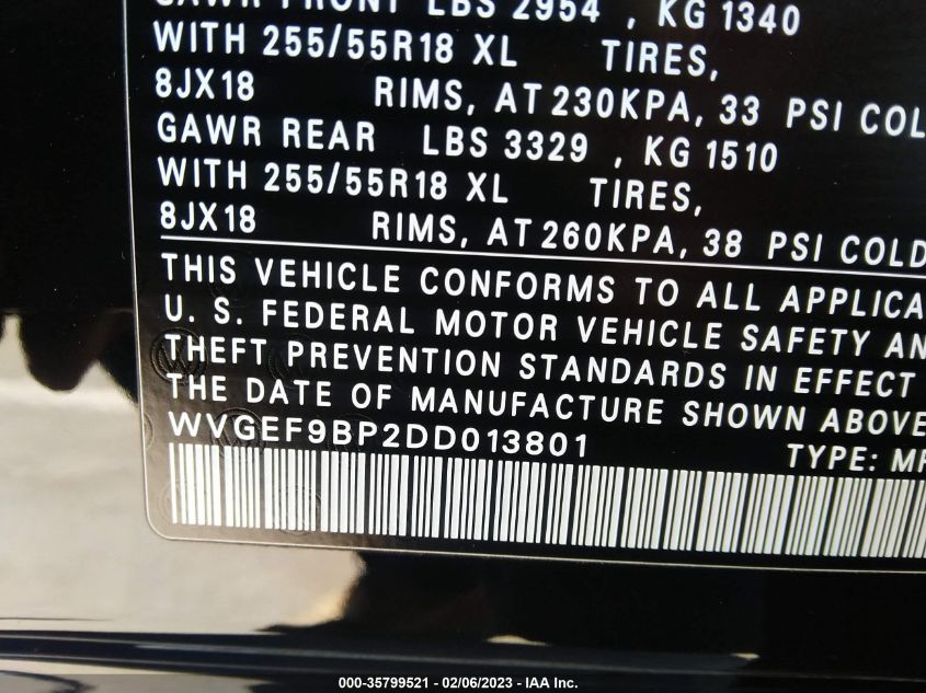 2013 VOLKSWAGEN TOUAREG SPORT W/NAV - WVGEF9BP2DD013801