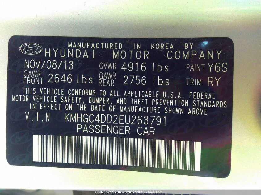 2014 HYUNDAI GENESIS 3.8L - KMHGC4DD2EU263791