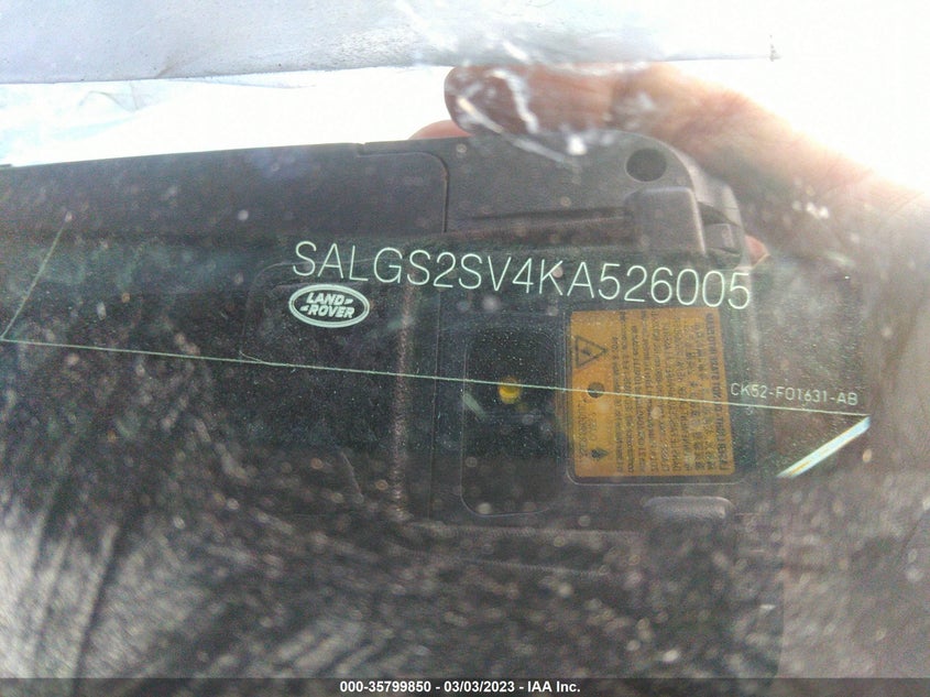 VIN SALGS2SV4KA526005 2019 LAND ROVER RANGE ROVER HSE