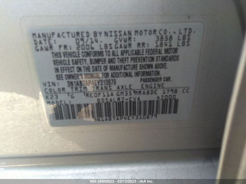 2014 NISSAN SENTRA SR - 3N1AB7AP4EY310879