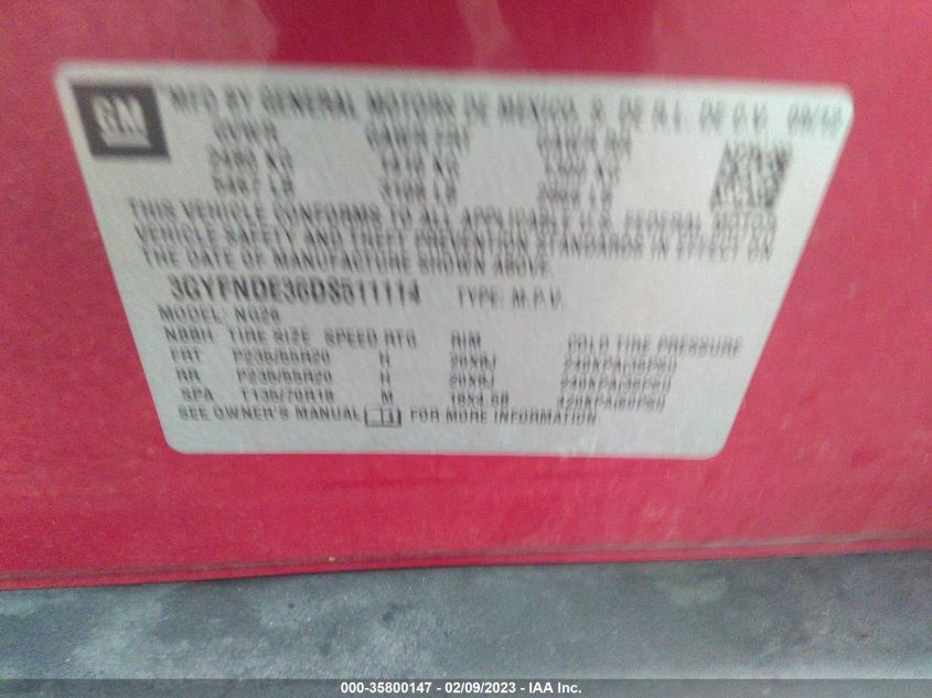 2013 CADILLAC SRX PERFORMANCE COLLECTION - 3GYFNDE36DS511114