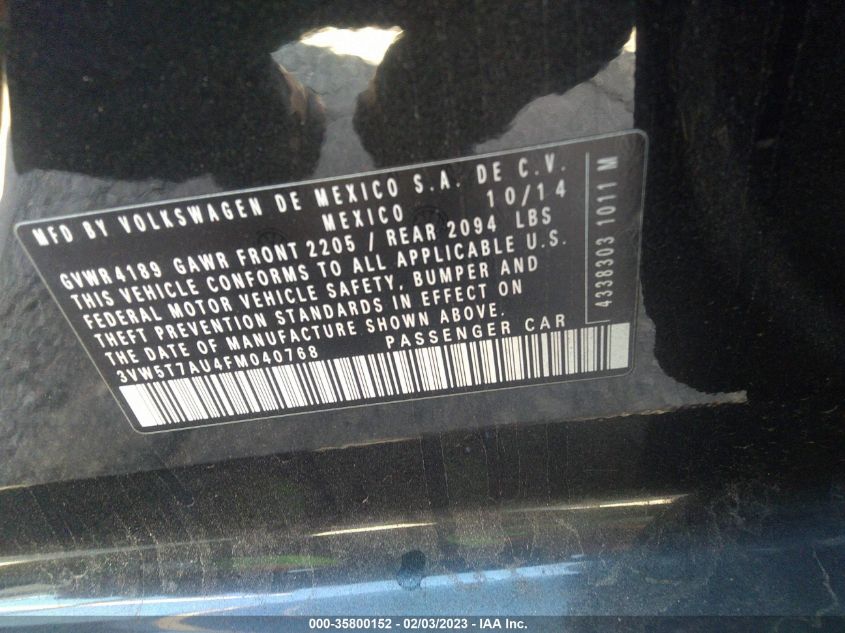 2015 VOLKSWAGEN GOLF GTI S 3VW5T7AU4FM040768