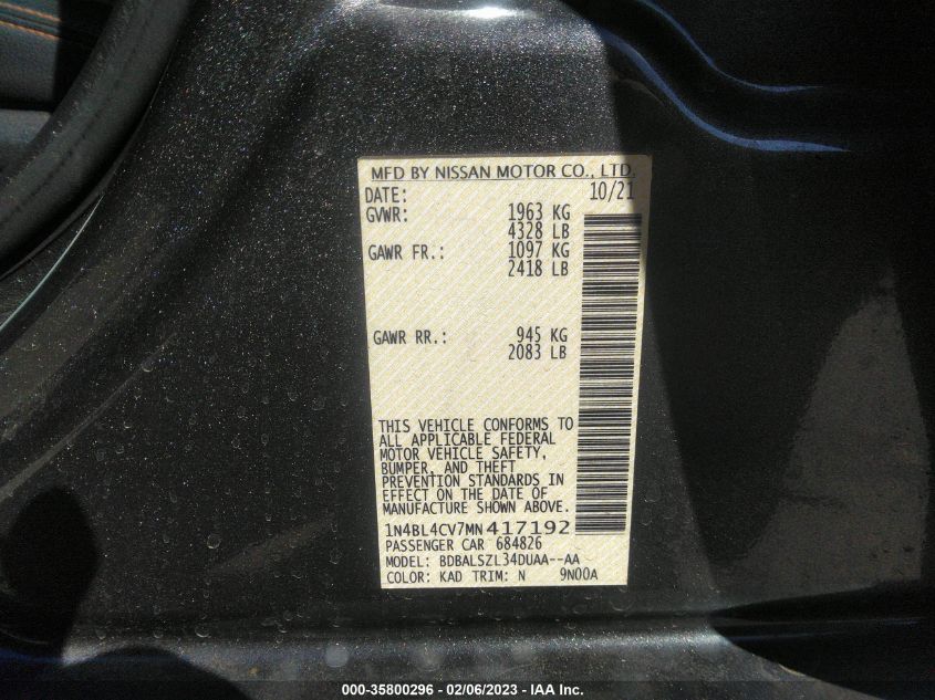 2021 NISSAN ALTIMA 2.5 SR - 1N4BL4CV7MN417192