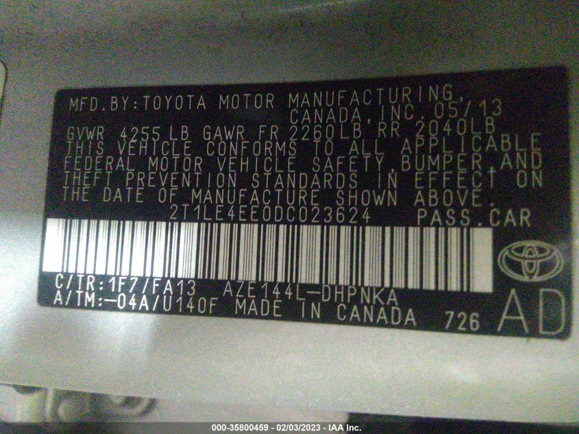 2013 TOYOTA MATRIX S 2T1LE4EE0DC023624