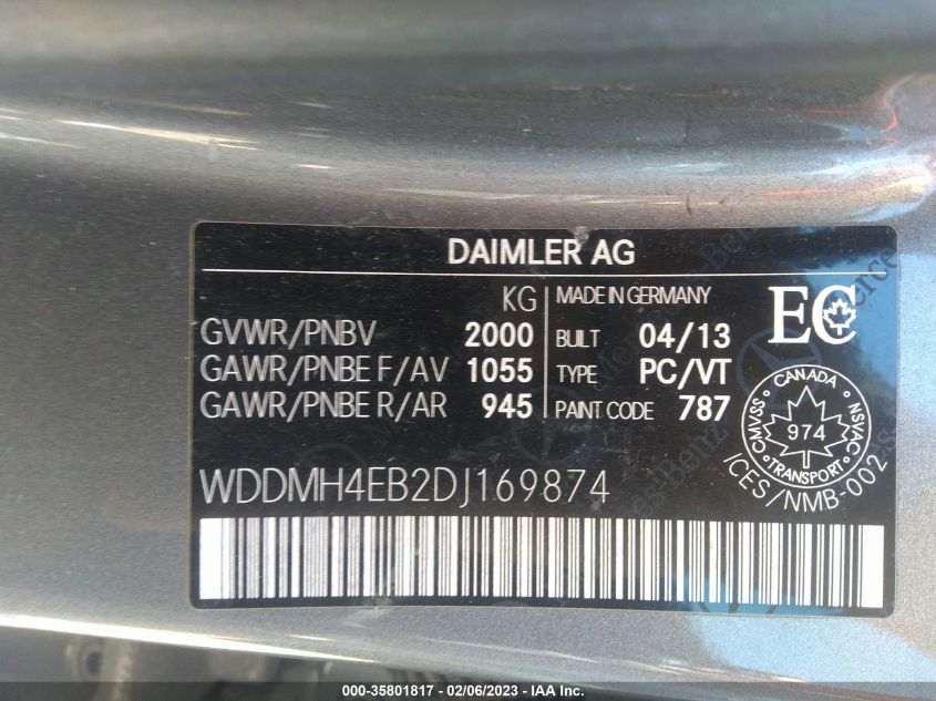 2013 MERCEDES-BENZ B-CLASS B 250 SPORTS TOURER WDDMH4EB2DJ169874