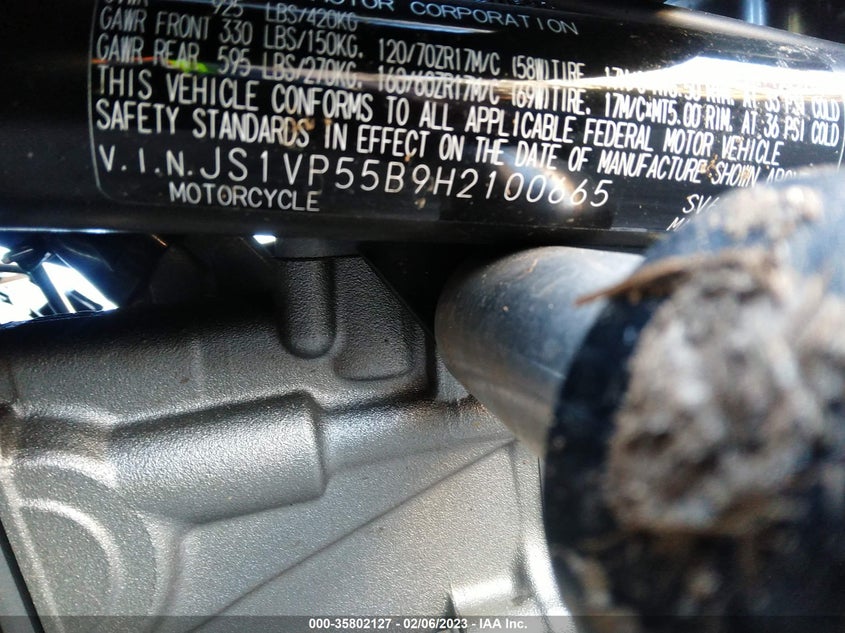VIN JS1VP55B9H2100665 2017 SUZUKI SV650 A