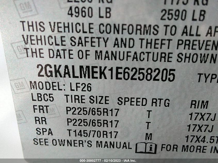 2014 GMC TERRAIN SLE 2GKALMEK1E6258205