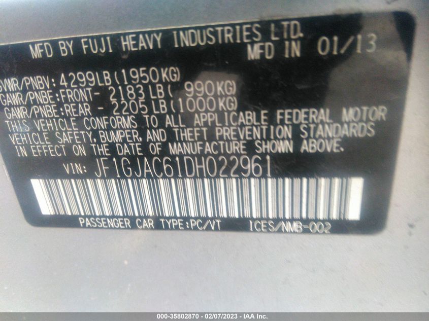 2013 SUBARU IMPREZA SEDAN PREMIUM - JF1GJAC61DH022961