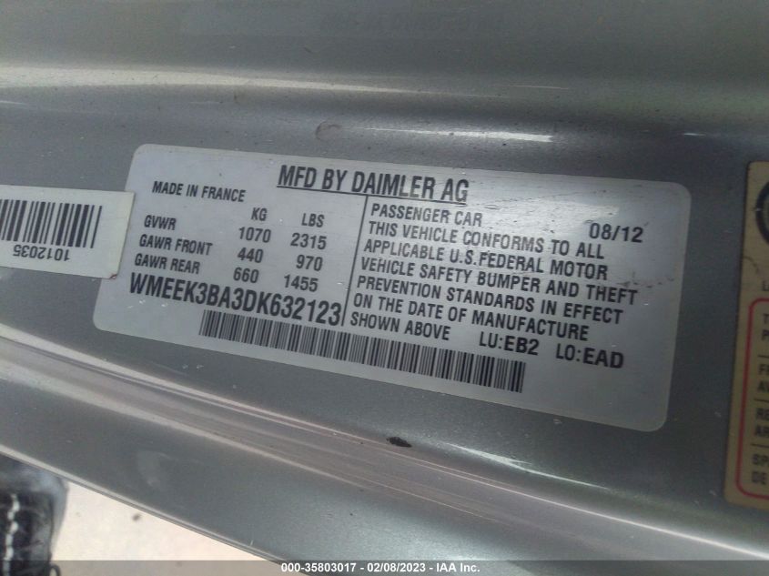 2013 SMART FORTWO PASSION WMEEK3BA3DK632123