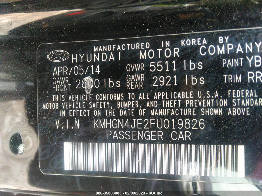 2015 HYUNDAI GENESIS 3.8L - KMHGN4JE2FU019826