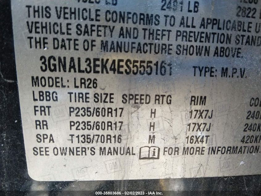 2014 CHEVROLET CAPTIVA SPORT FLEET LT - 3GNAL3EK4ES555161