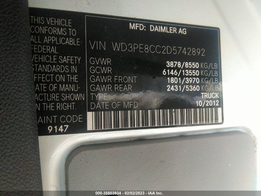 2013 MERCEDES-BENZ SPRINTER CARGO VANS WD3PE8CC2D5742892