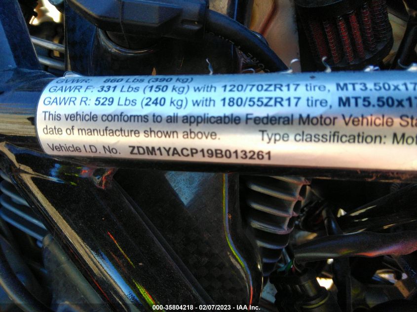 2009 DUCATI HYPERMOTARD 1100/S ZDM1YACP19B013261