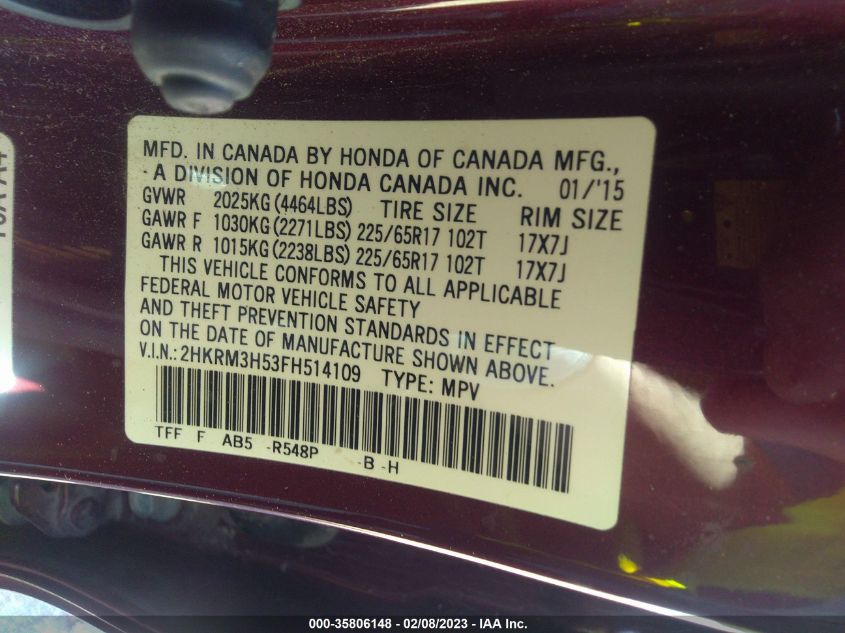 2015 HONDA CR-V EX - 2HKRM3H53FH514109