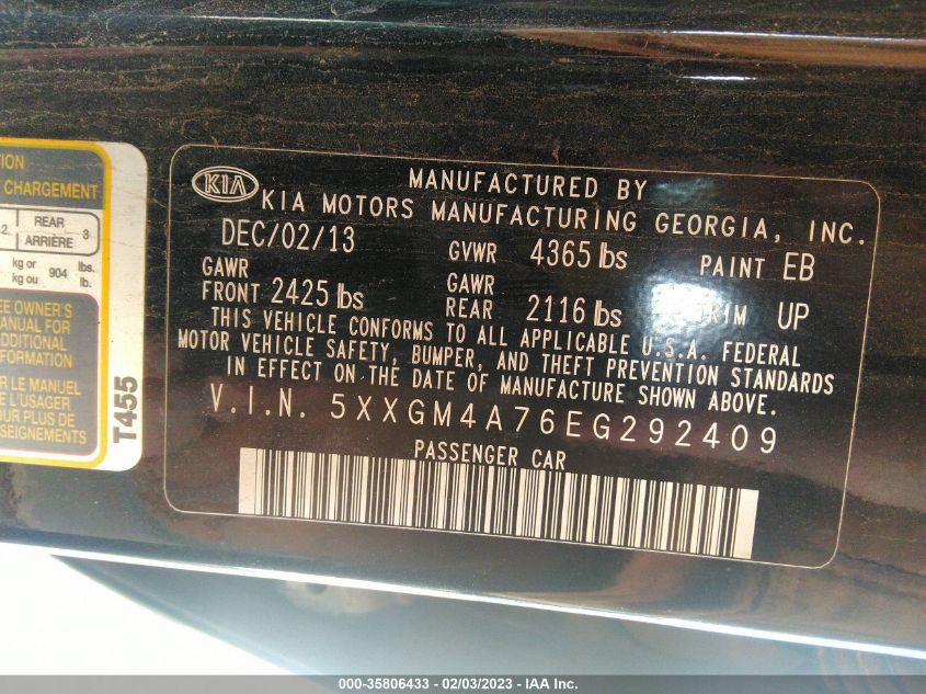 2014 KIA OPTIMA LX - 5XXGM4A76EG292409