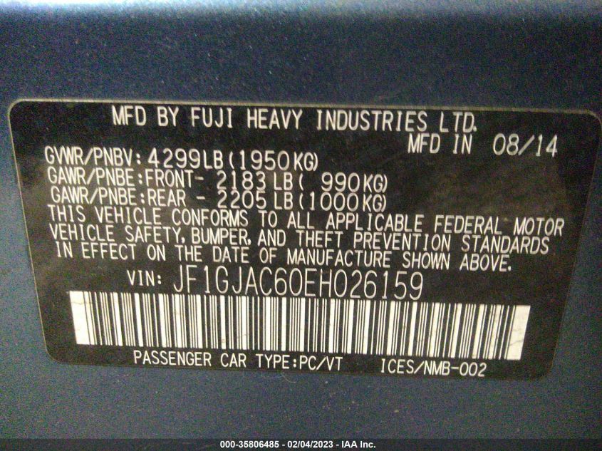 2014 SUBARU IMPREZA SEDAN PREMIUM - JF1GJAC60EH026159