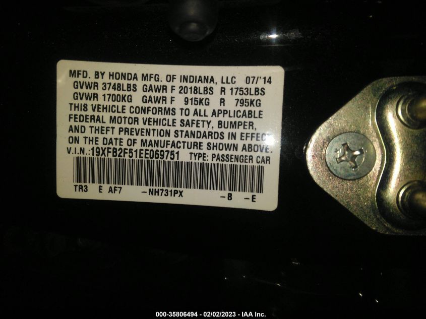 2014 HONDA CIVIC SEDAN LX 19XFB2F51EE069751