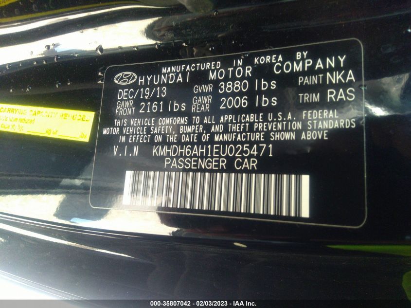 2014 HYUNDAI ELANTRA COUPE KMHDH6AH1EU025471