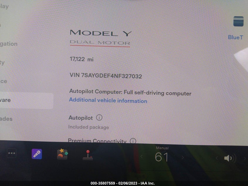 VIN 7SAYGDEF4NF327032 2022 TESLA MODEL Y PERFORMANCE