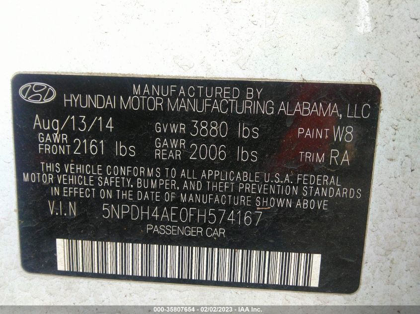 2015 HYUNDAI ELANTRA SE - 5NPDH4AE0FH574167