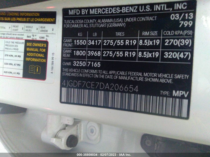 2013 MERCEDES-BENZ GL-CLASS GL 450 4JGDF7CE7DA206654