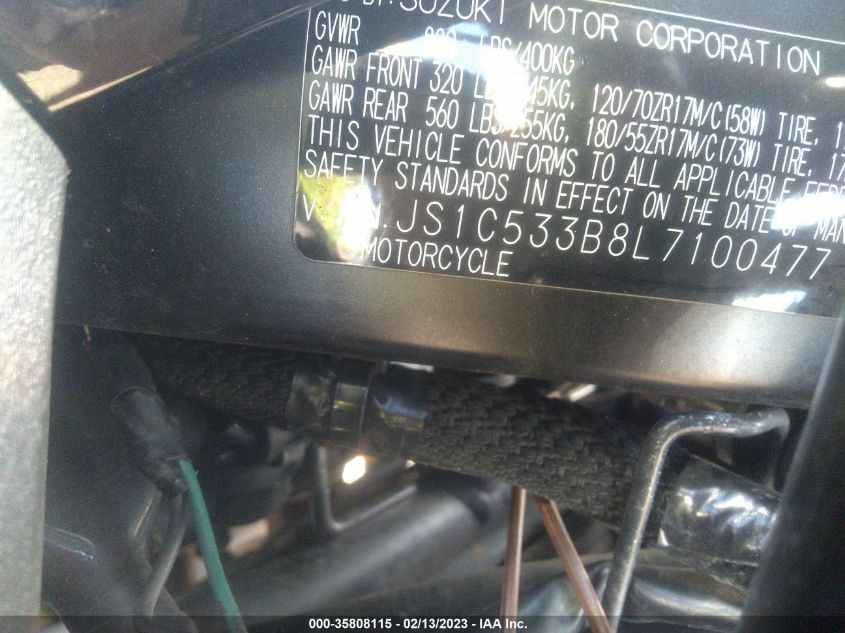 2020 SUZUKI GSX-S750 M/Z JS1C533B8L7100477