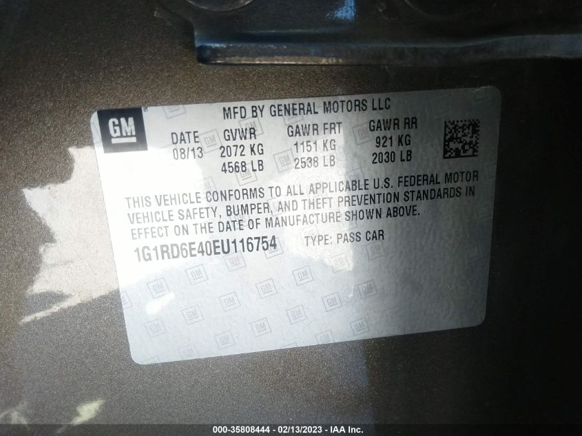 2014 CHEVROLET VOLT - 1G1RD6E40EU116754