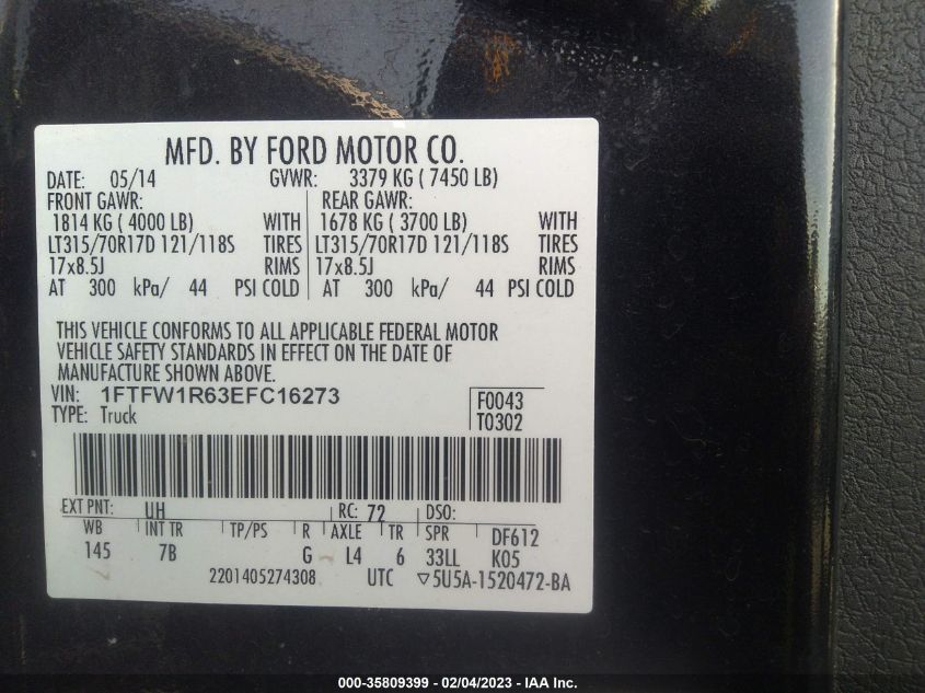 2014 FORD F-150 SVT RAPTOR 1FTFW1R63EFC16273