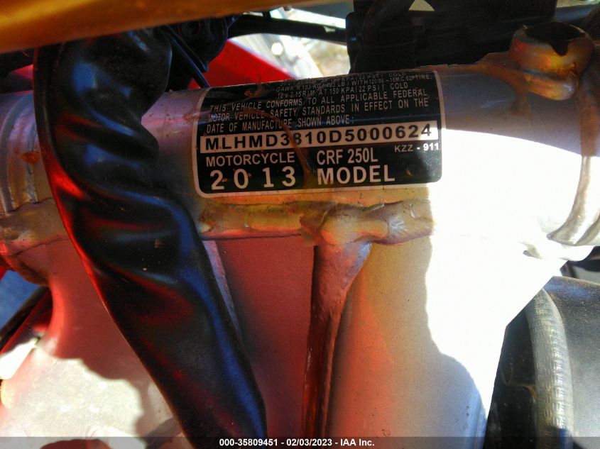 2013 HONDA CRF250 L MLHMD3810D5000624