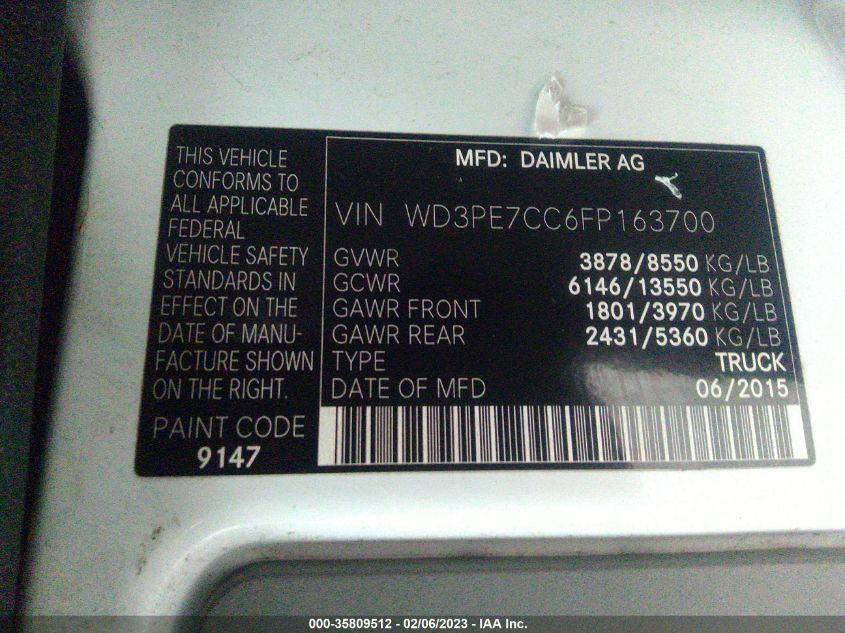 2015 MERCEDES-BENZ SPRINTER CARGO VANS WD3PE7CC6FP163700