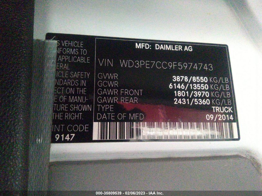 2015 MERCEDES-BENZ SPRINTER CARGO VANS WD3PE7CC9F5974743