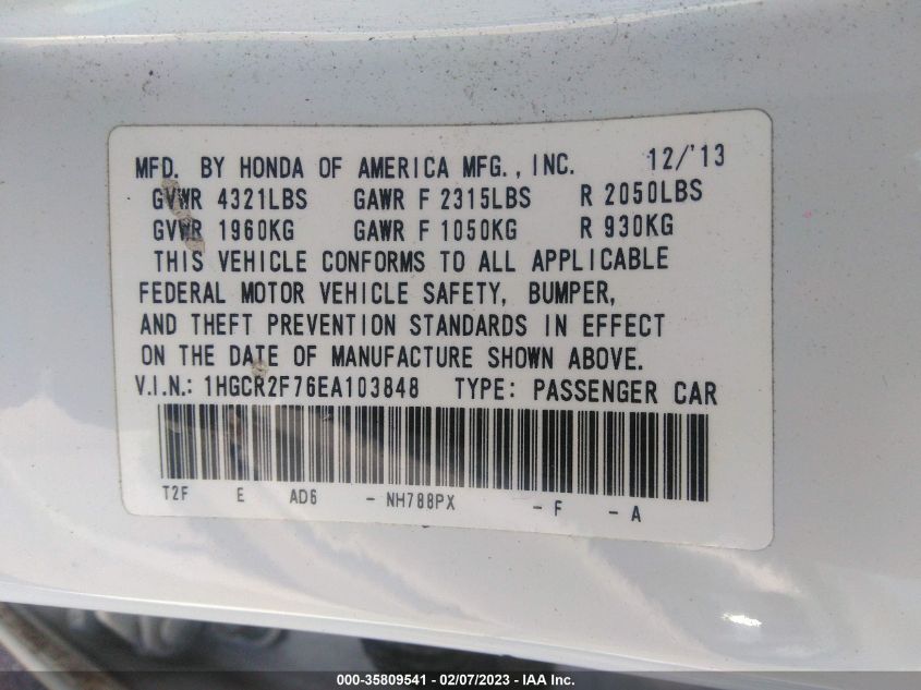 2014 HONDA ACCORD SEDAN EX - 1HGCR2F76EA103848