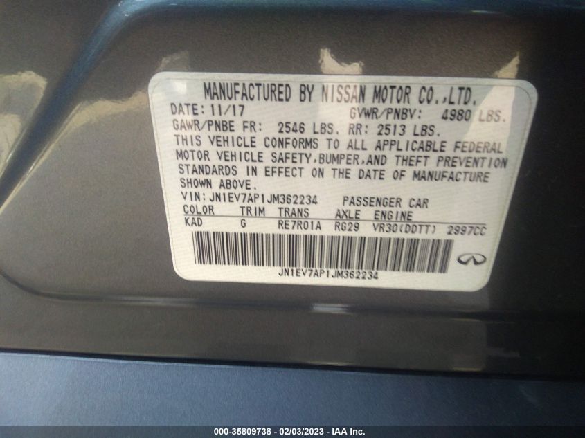 2018 INFINITI Q50 3.0T LUXE - JN1EV7AP1JM362234