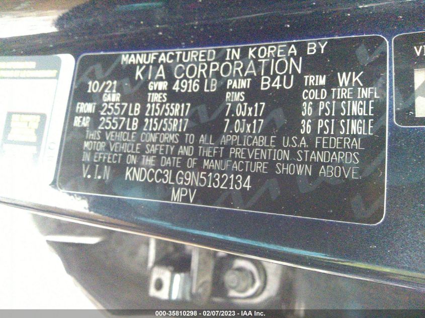 2022 KIA NIRO EV EX KNDCC3LG9N5132134