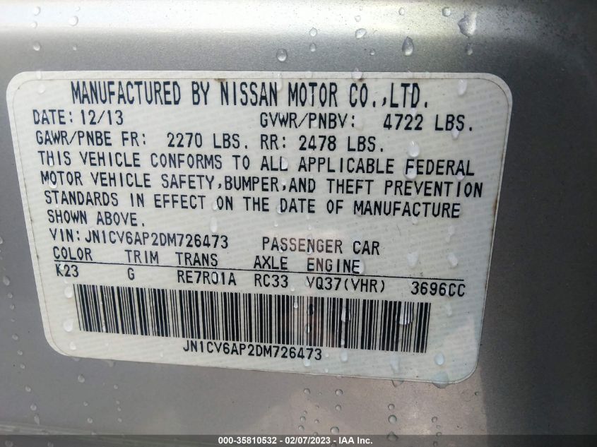 2013 INFINITI G37 SEDAN JOURNEY - JN1CV6AP2DM726473