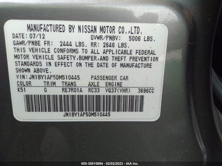 2013 INFINITI M37 JN1BY1AP5DM510445
